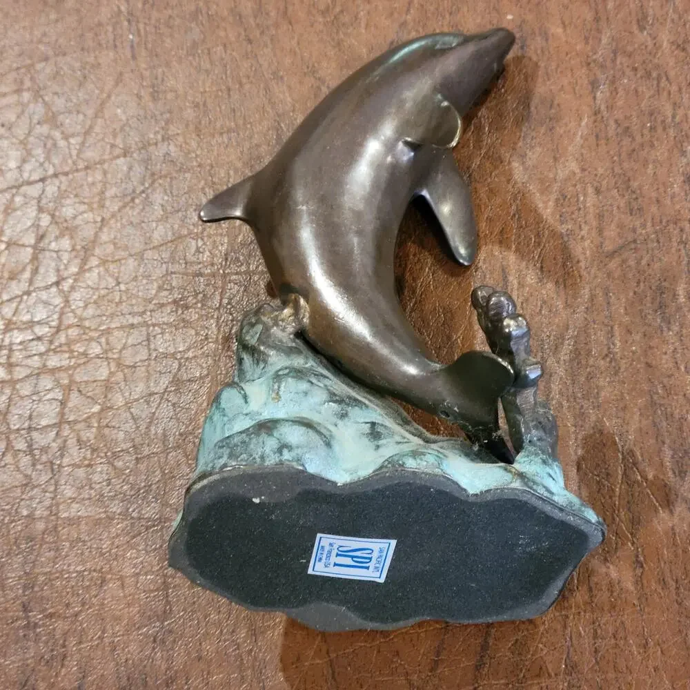 Vtg Dolphin Sculpture Bronze Brass by San Pacific International SPI